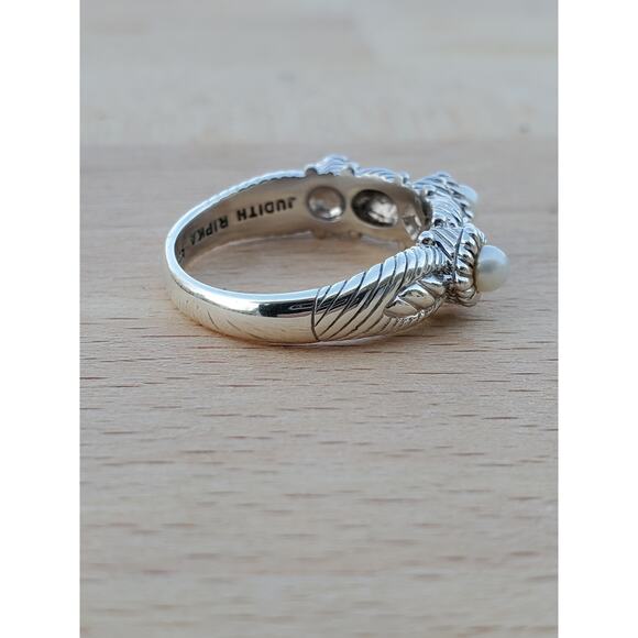 Judith Ripka Sterling Silver 925 Three Pearl Band Ring Size 8 - Picture 7 of 7